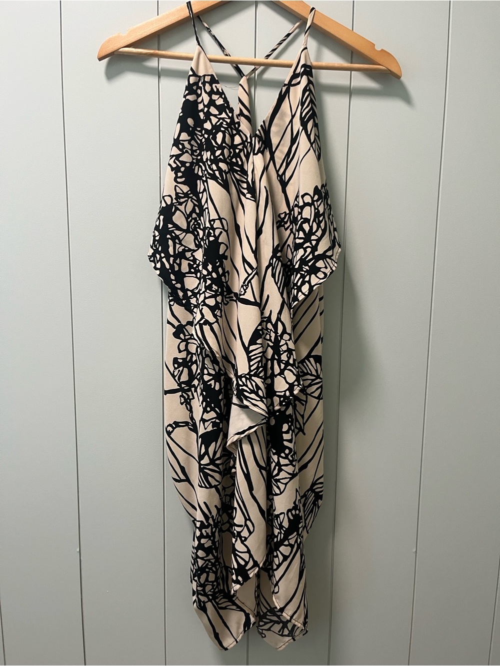 Beige & Black Floral Print Slip Dress